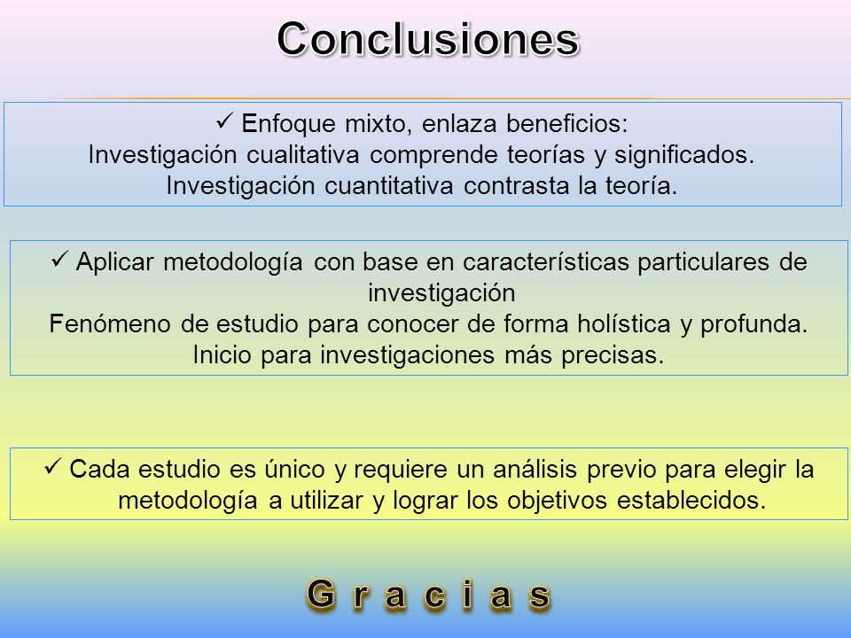Conclusiones G r a c i a s Enfoque mixto, enlaza beneficios: