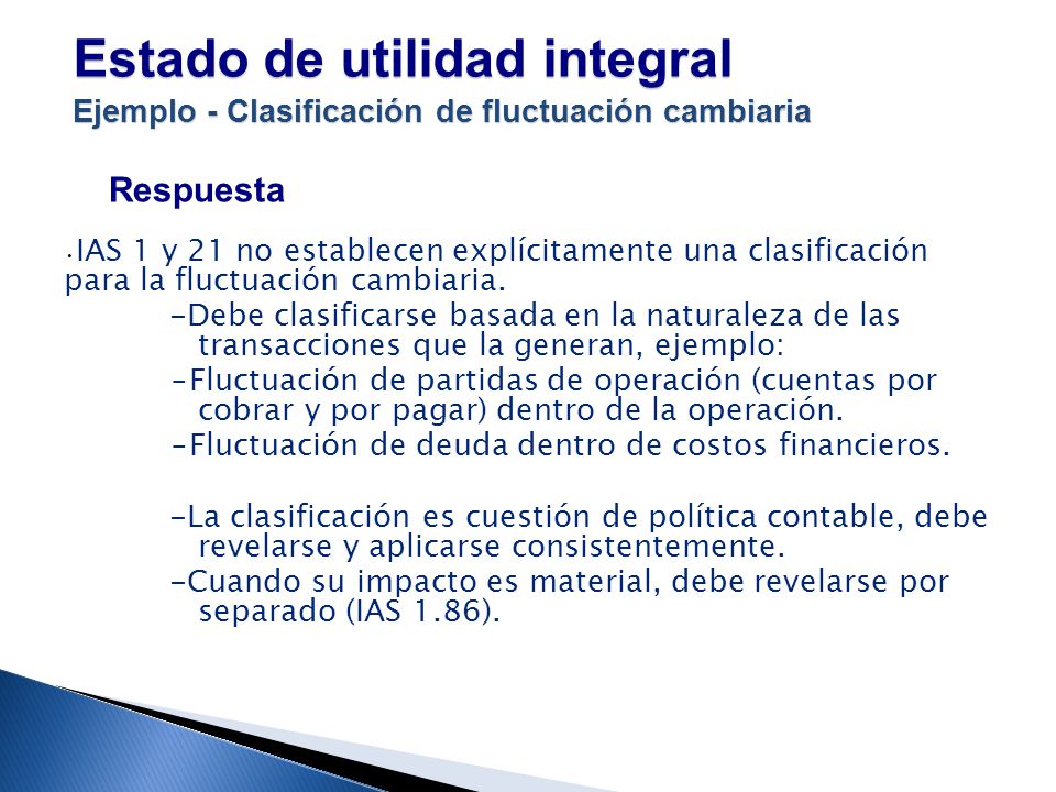 Estado de utilidad integral Ejemplo - Clasificación de fluctuación cambiaria