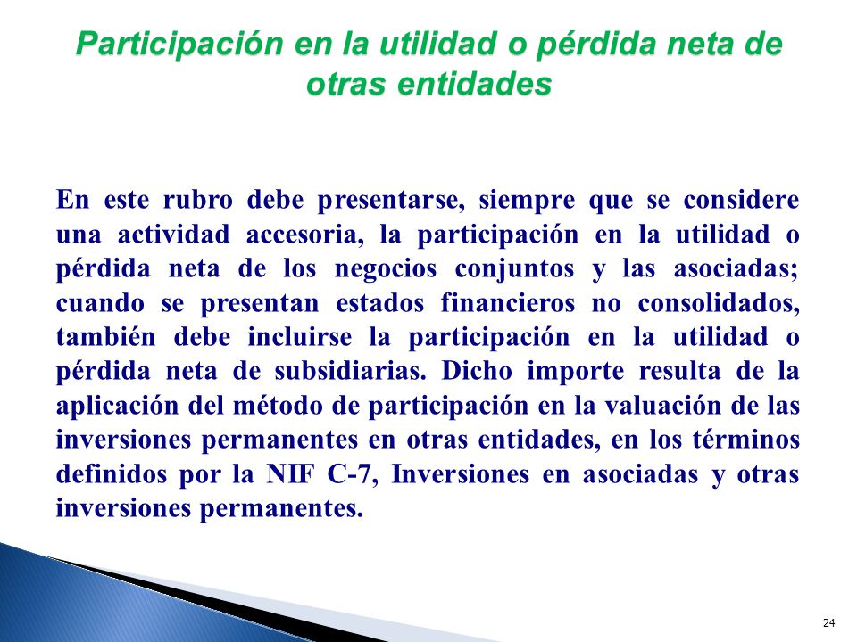 Participación en la utilidad o pérdida neta de otras entidades