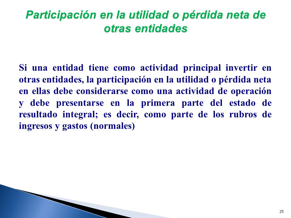 Participación en la utilidad o pérdida neta de otras entidades