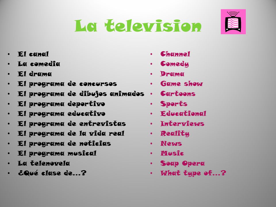 La television El canal La comedia El drama El programa de concursos
