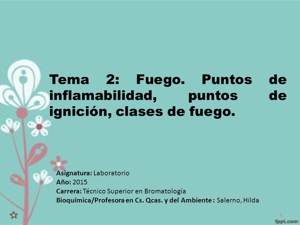 Tema 2: Fuego. Puntos de inflamabilidad, puntos de ignición, clases de fuego.