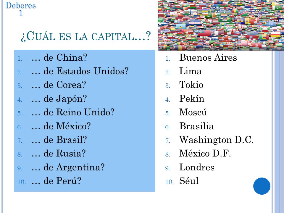 ¿Cuál es la capital… … de China … de Estados Unidos … de Corea