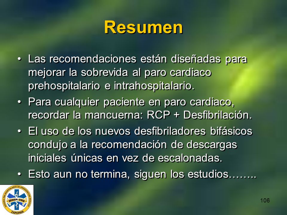 Resumen Las recomendaciones están diseñadas para mejorar la sobrevida al paro cardiaco prehospitalario e intrahospitalario.