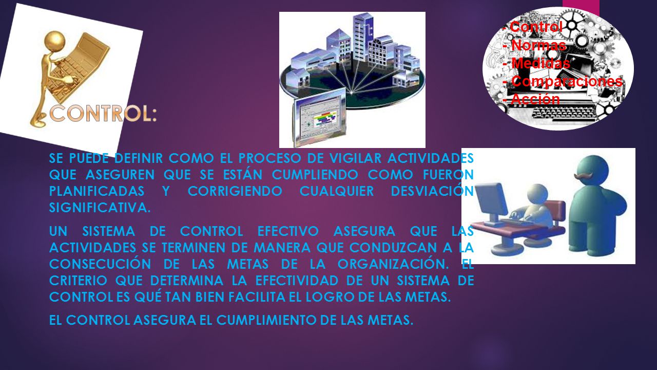 Control: - Normas - Medidas - Comparaciones - Acción