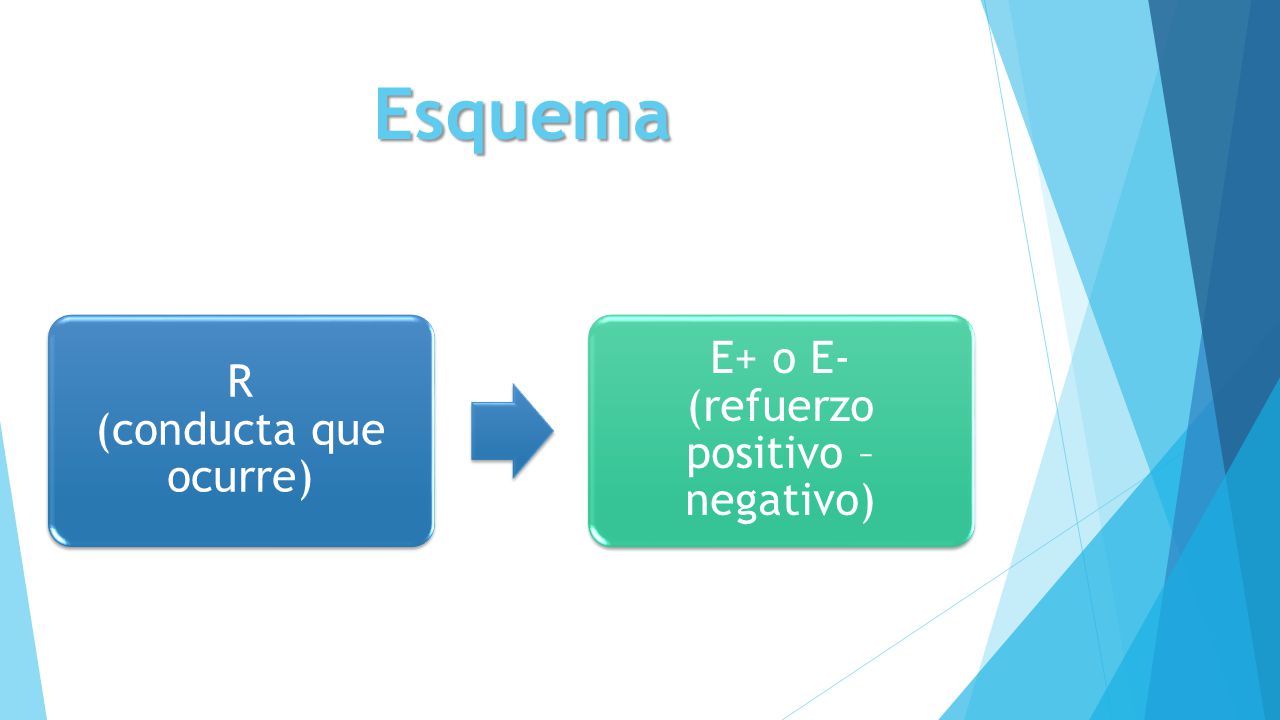 Esquema R (conducta que ocurre) E+ o E- (refuerzo positivo –negativo)