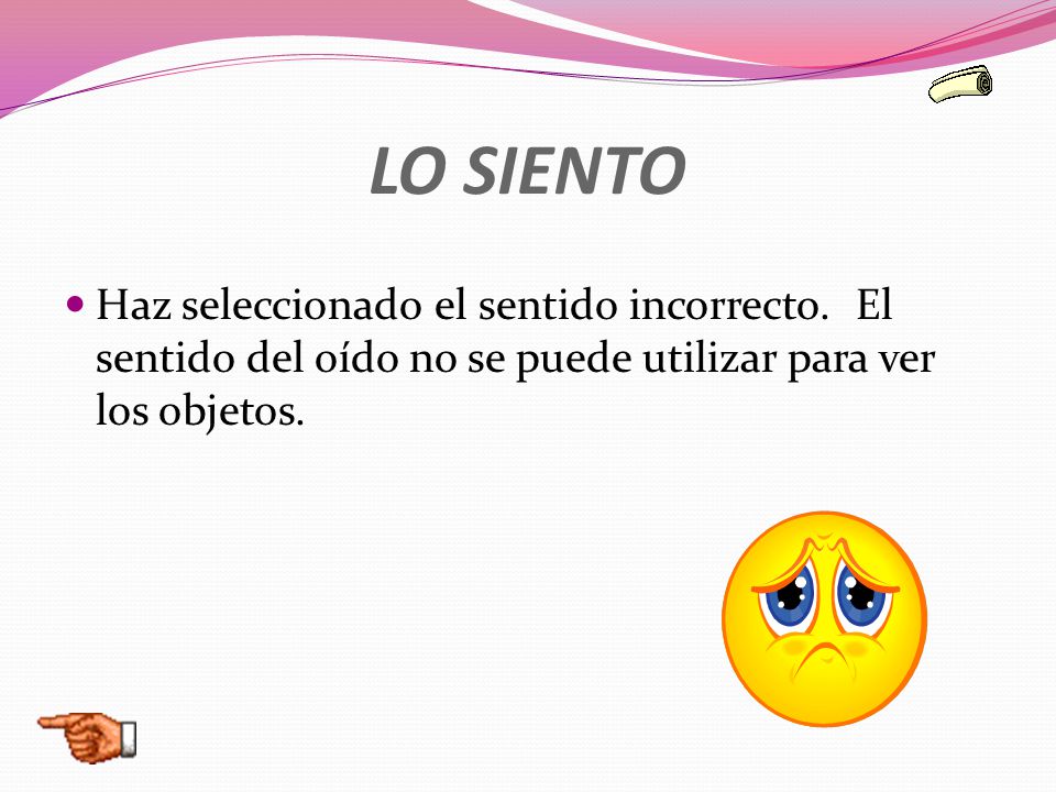 LO SIENTO Haz seleccionado el sentido incorrecto.