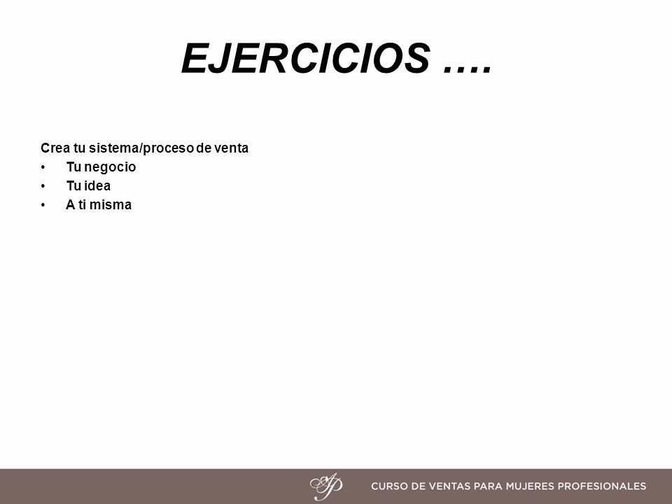 EJERCICIOS …. Crea tu sistema/proceso de venta Tu negocio Tu idea
