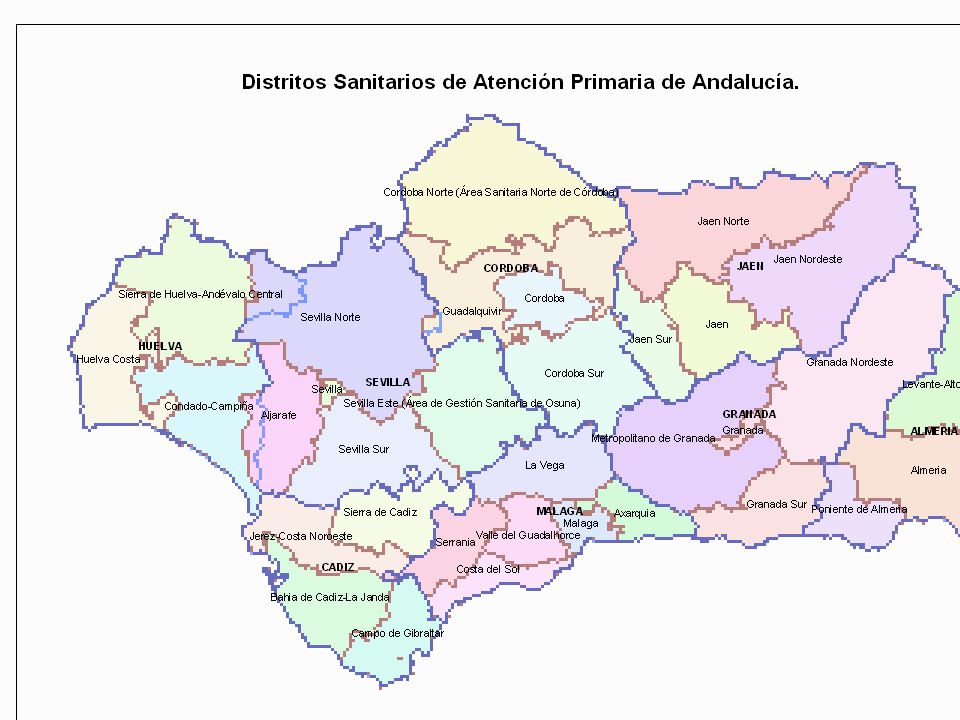 El mapa sanitario de los distritos de atención primaria es el siguiente: