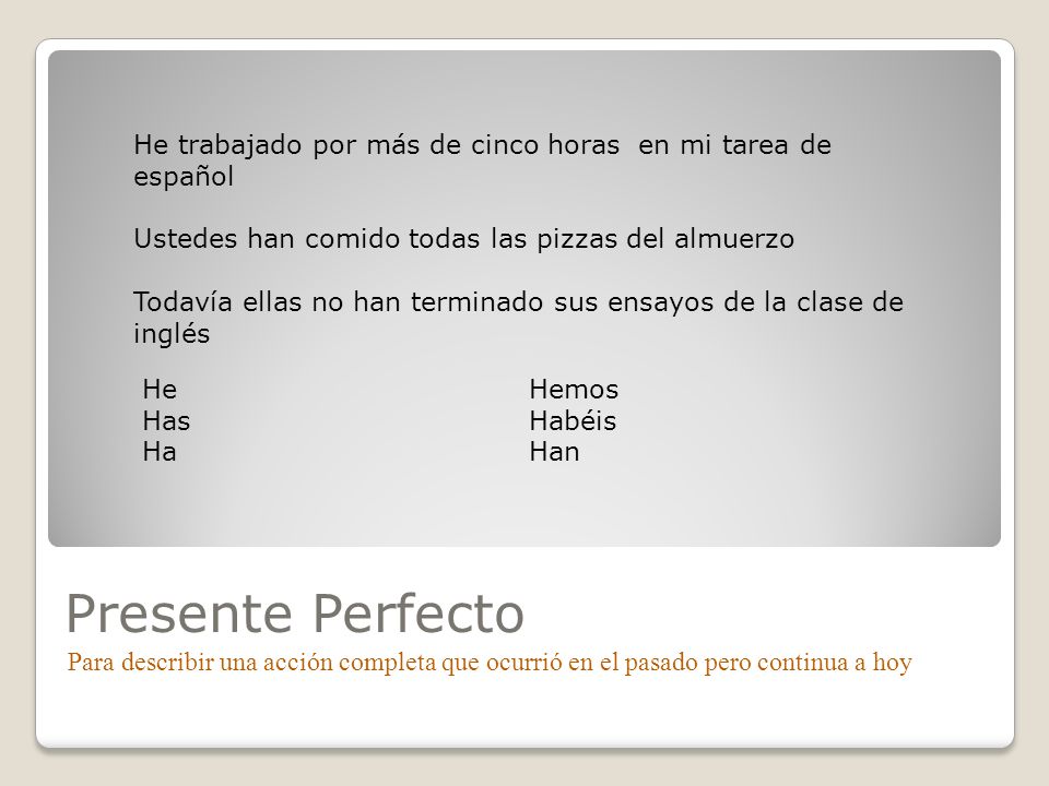 He trabajado por más de cinco horas en mi tarea de español