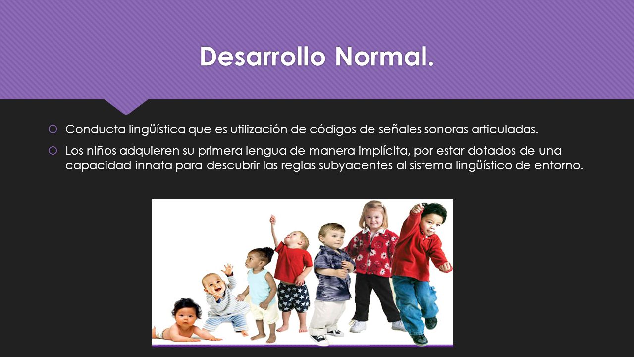 Desarrollo Normal. Conducta lingüística que es utilización de códigos de señales sonoras articuladas.