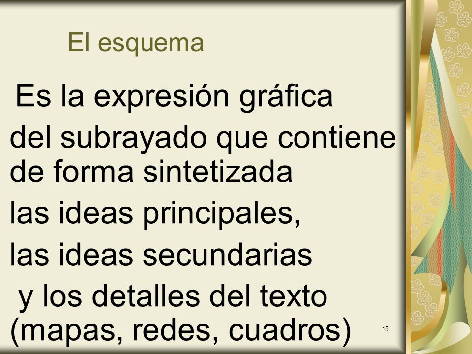 del subrayado que contiene de forma sintetizada las ideas principales,