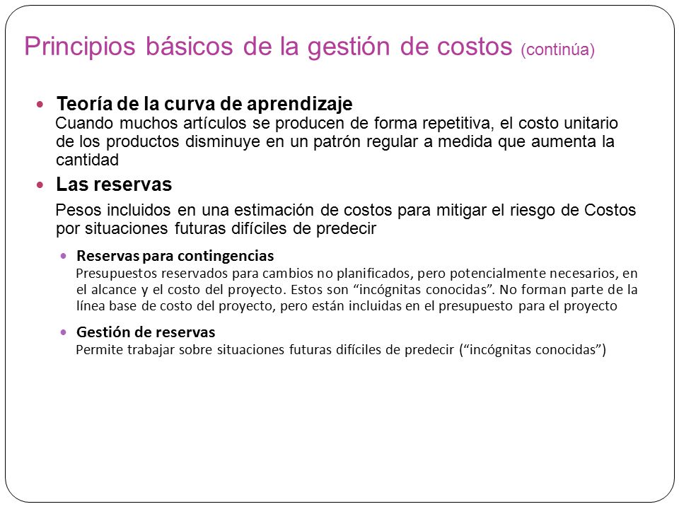Principios básicos de la gestión de costos (continúa)
