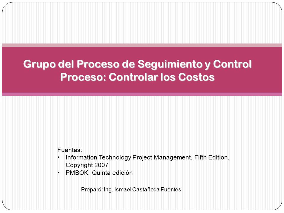 Grupo del Proceso de Seguimiento y Control Proceso: Controlar los Costos