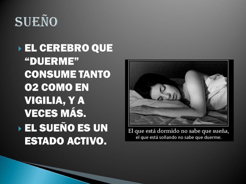 SUEÑO EL CEREBRO QUE DUERME CONSUME TANTO O2 COMO EN VIGILIA, Y A VECES MÁS.