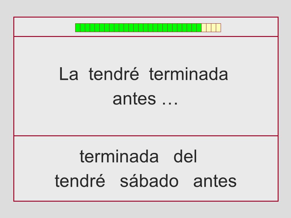 La tendré terminada antes … terminada del tendré sábado antes