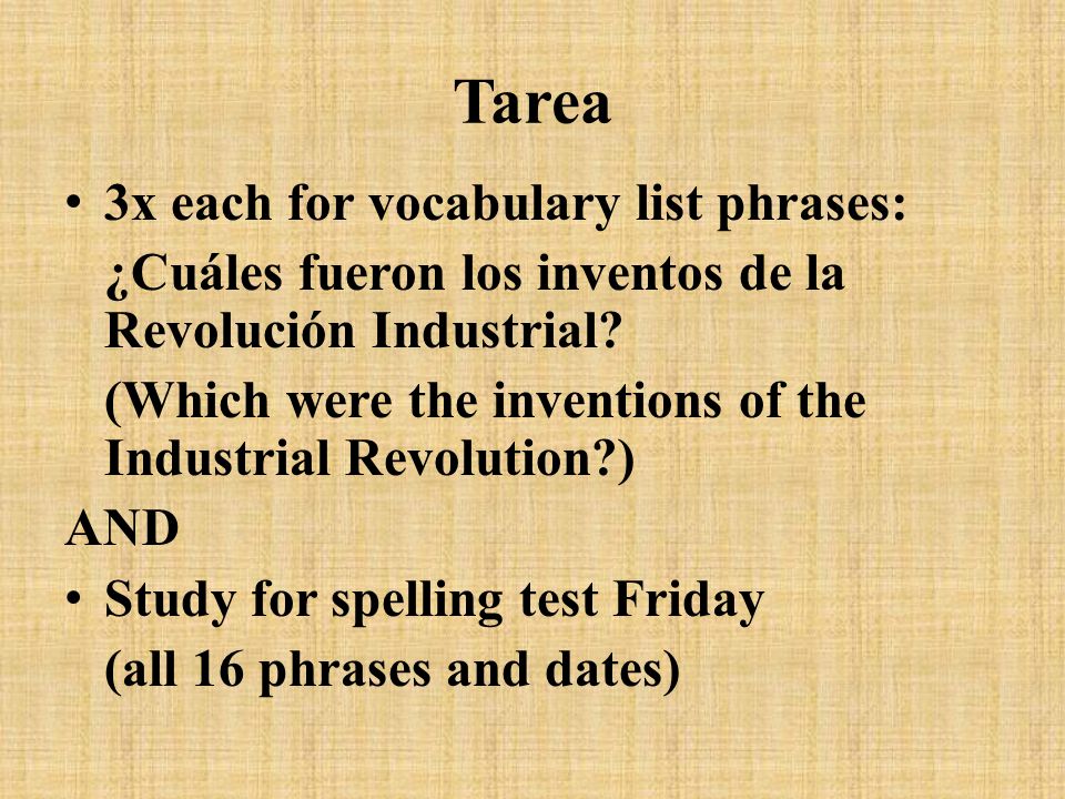 Tarea 3x each for vocabulary list phrases:
