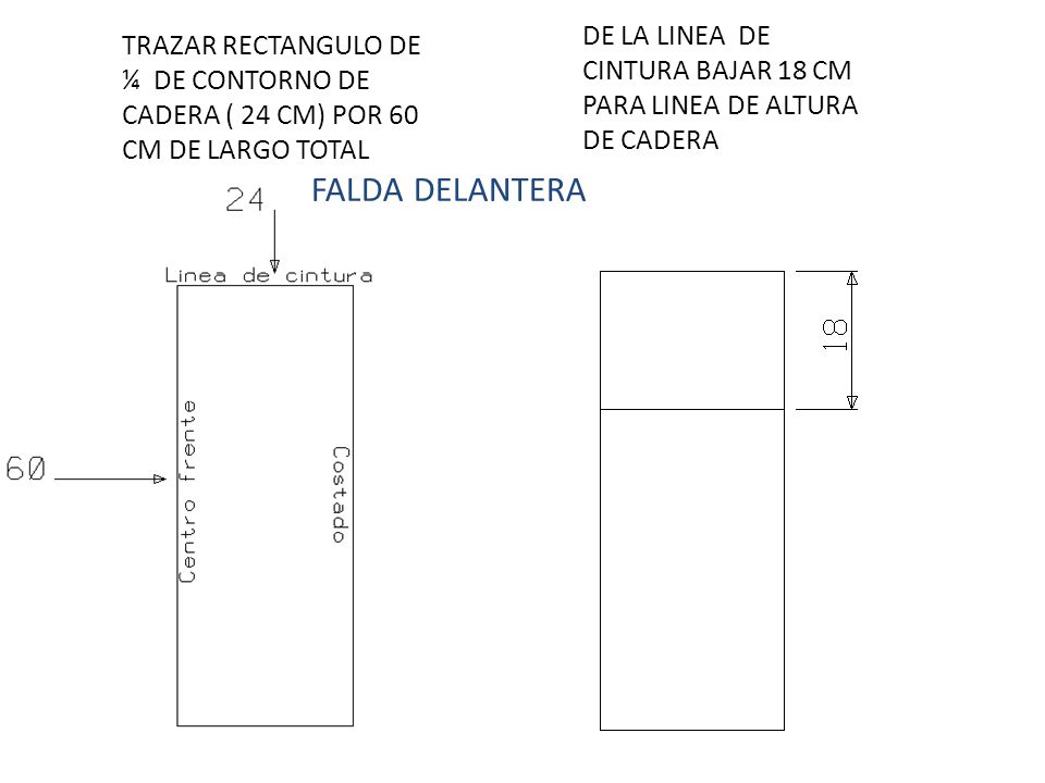 TRAZAR RECTANGULO DE ¼ DE CONTORNO DE CADERA ( 24 CM) POR 60 CM DE LARGO TOTAL