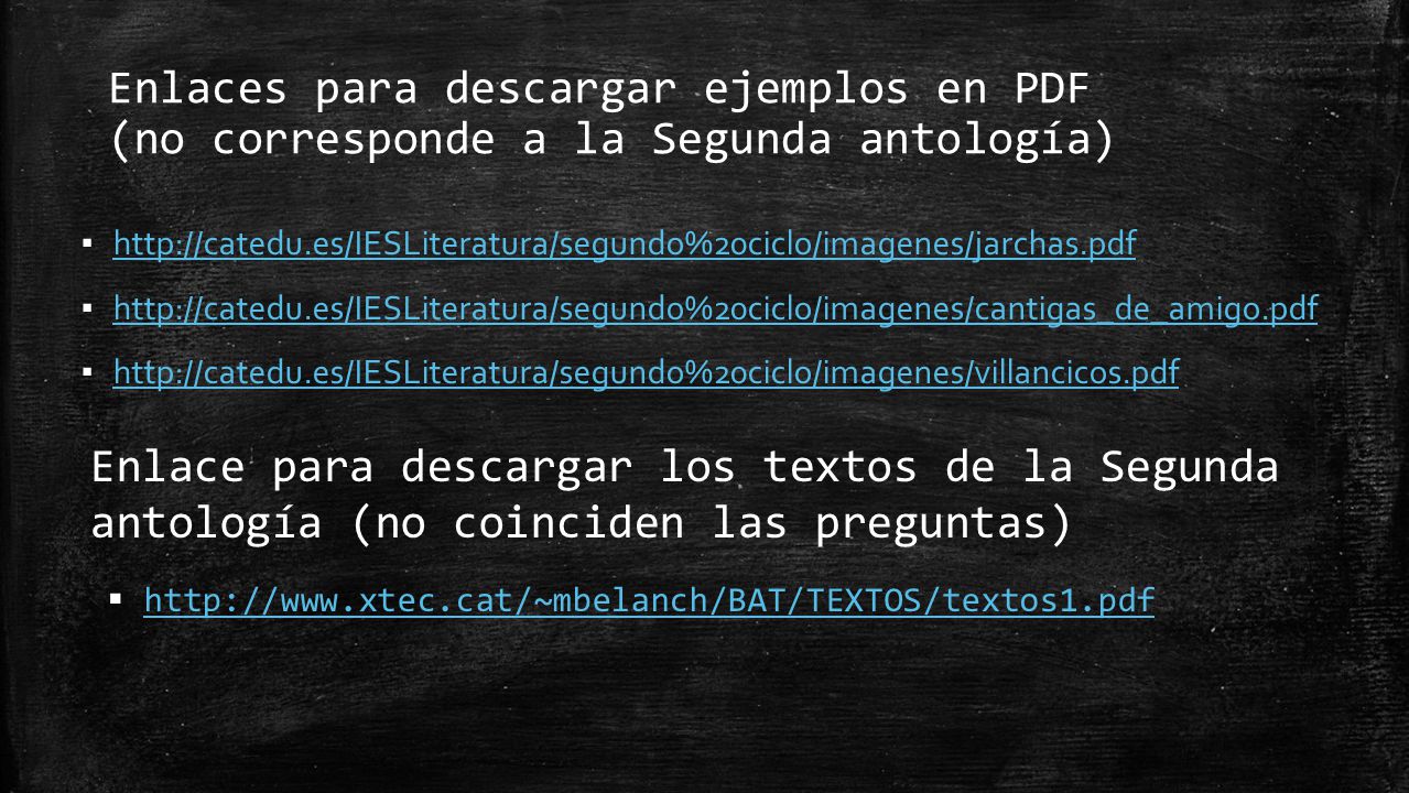 Enlaces para descargar ejemplos en PDF (no corresponde a la Segunda antología)