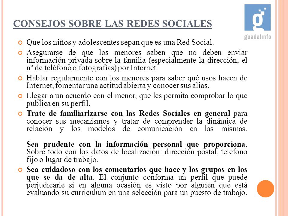 CONSEJOS SOBRE LAS REDES SOCIALES