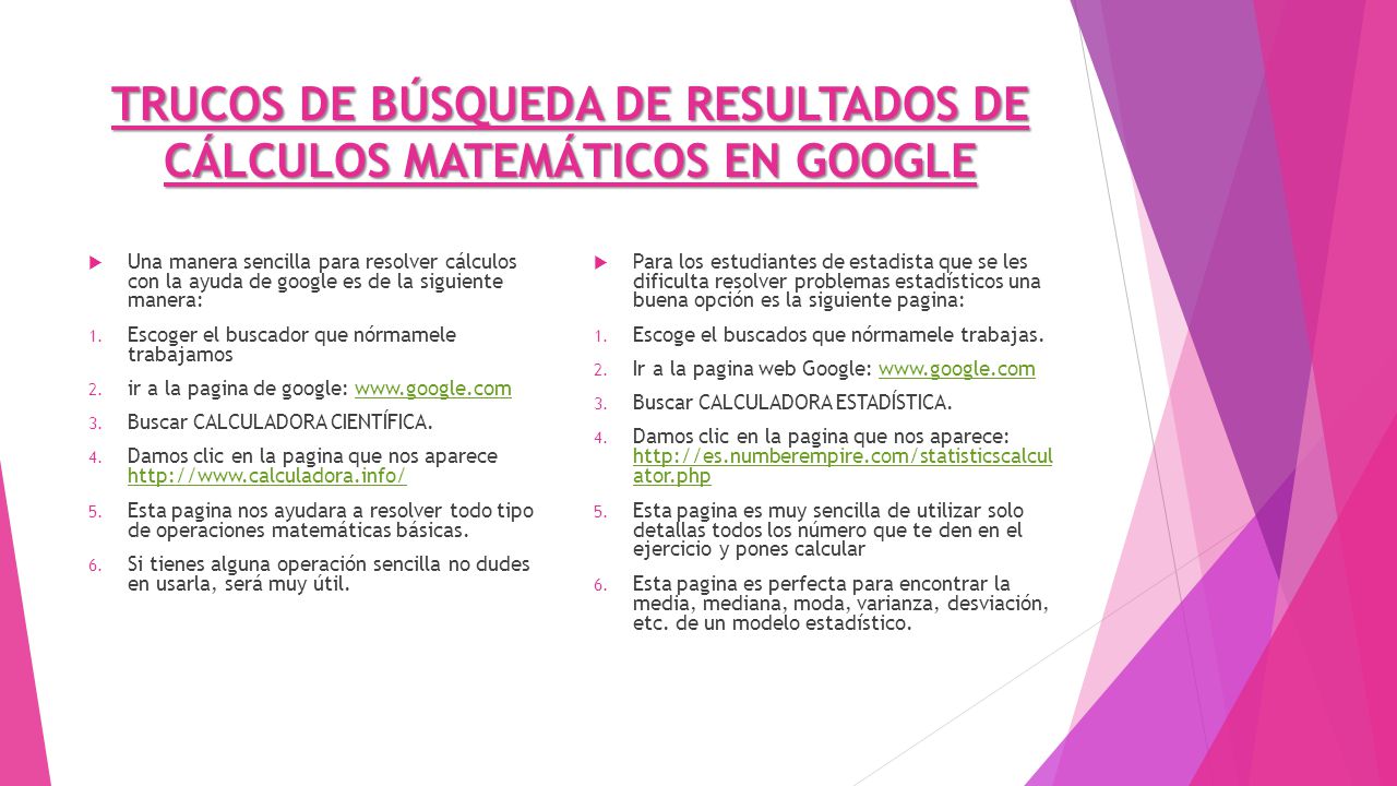 TRUCOS DE BÚSQUEDA DE RESULTADOS DE CÁLCULOS MATEMÁTICOS EN GOOGLE