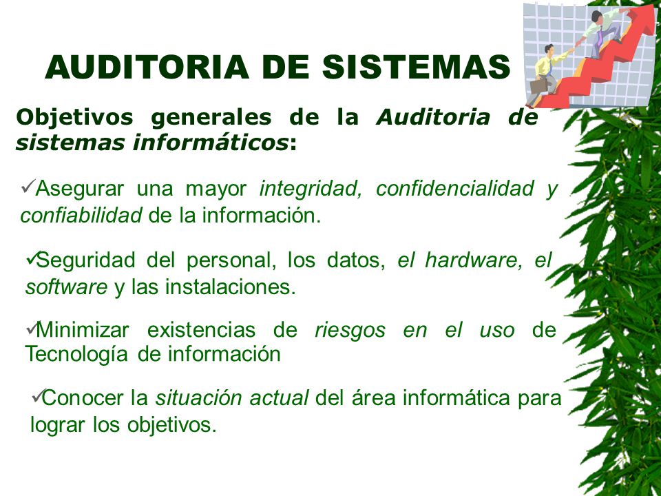 AUDITORIA DE SISTEMAS Objetivos generales de la Auditoria de sistemas informáticos: