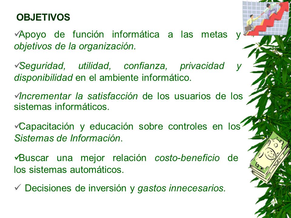 OBJETIVOS Apoyo de función informática a las metas y objetivos de la organización.
