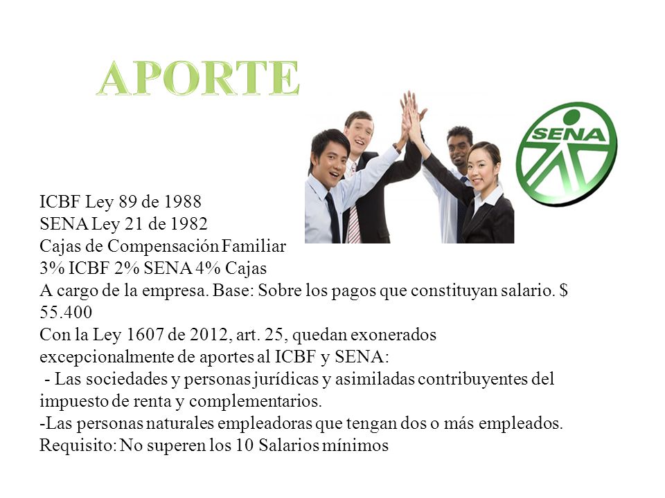 APORTE ICBF Ley 89 de 1988 SENA Ley 21 de 1982