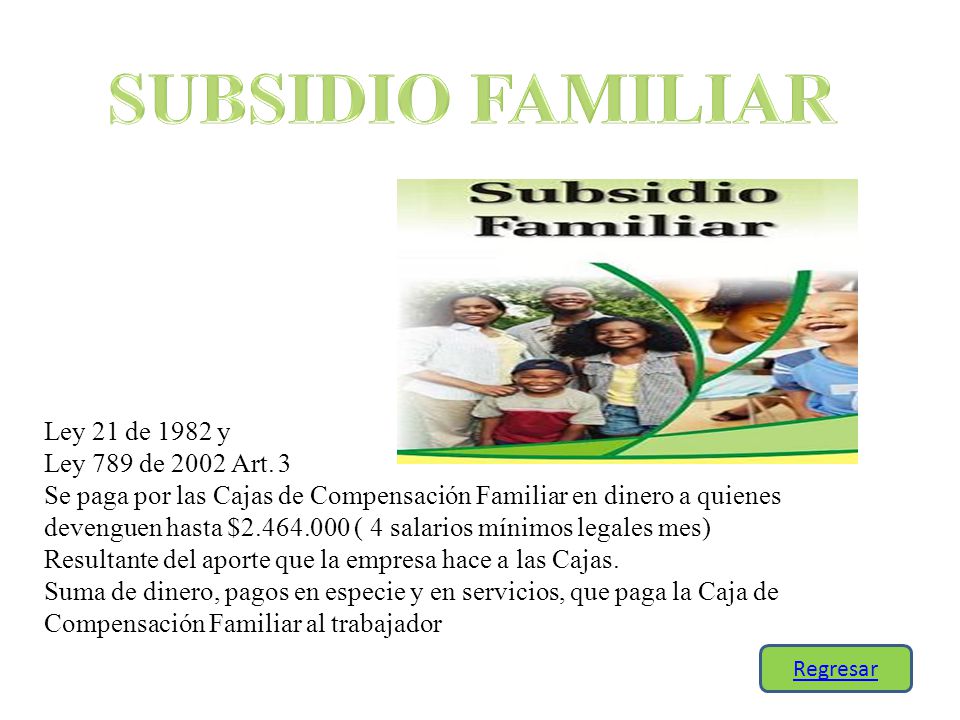 SUBSIDIO FAMILIAR Ley 21 de 1982 y Ley 789 de 2002 Art. 3