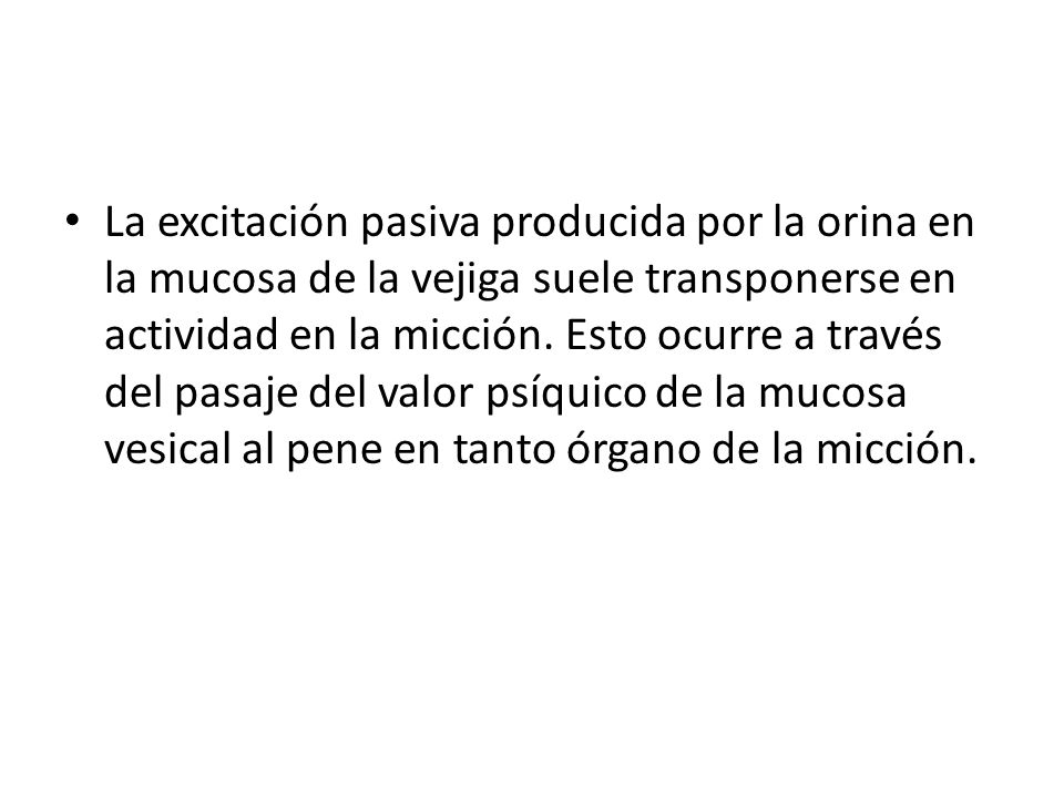 La excitación pasiva producida por la orina en la mucosa de la vejiga suele transponerse en actividad en la micción.