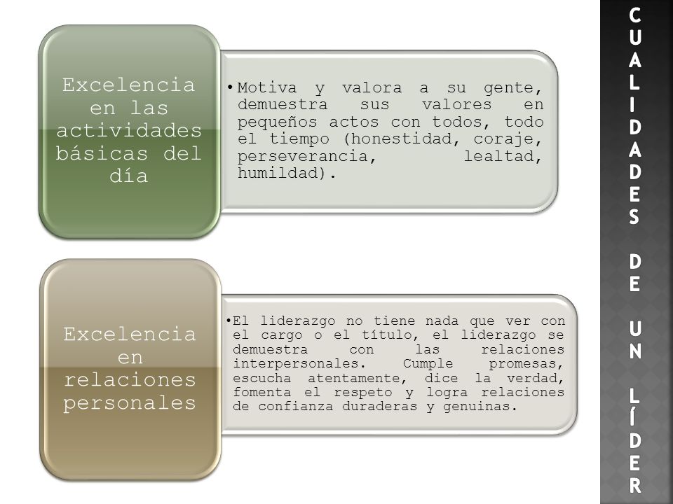 CUA L I DADE S DE. UN. L Í DER. Excelencia en las actividades básicas del día.