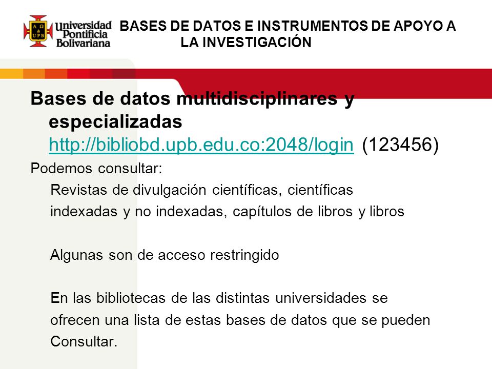 BASES DE DATOS E INSTRUMENTOS DE APOYO A LA INVESTIGACIÓN