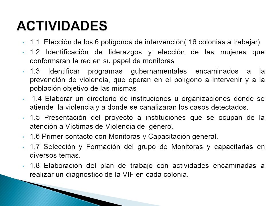ACTIVIDADES 1.1 Elección de los 6 polígonos de intervención( 16 colonias a trabajar)