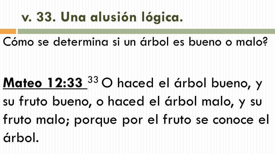 v. 33. Una alusión lógica. Cómo se determina si un árbol es bueno o malo