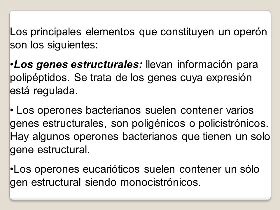 Los principales elementos que constituyen un operón son los siguientes: