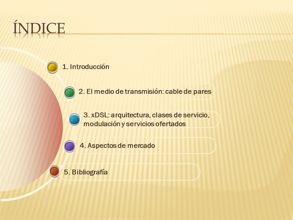 ÍNDICE 1. Introducción 2. El medio de transmisión: cable de pares