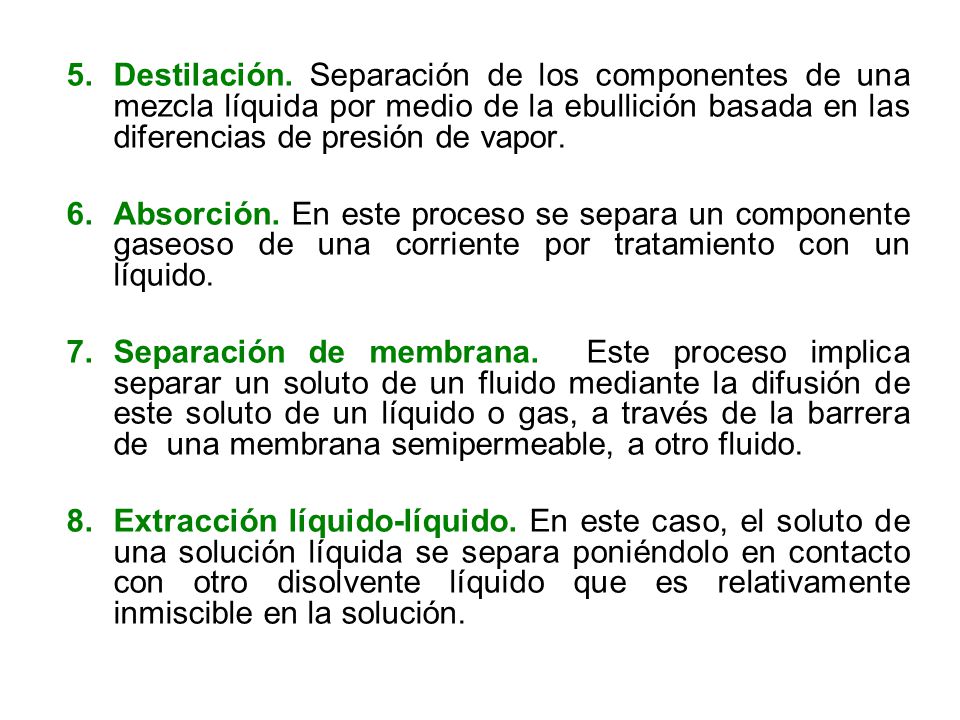 Destilación. Separación de los componentes de una mezcla líquida por medio de la ebullición basada en las diferencias de presión de vapor.