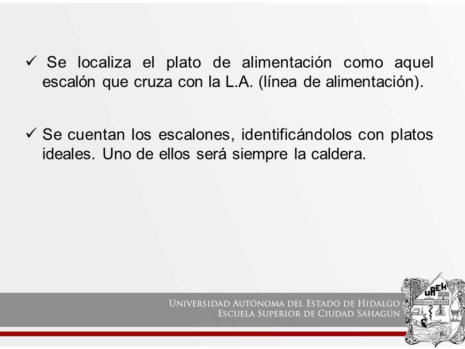 Se localiza el plato de alimentación como aquel escalón que cruza con la L.A. (línea de alimentación).