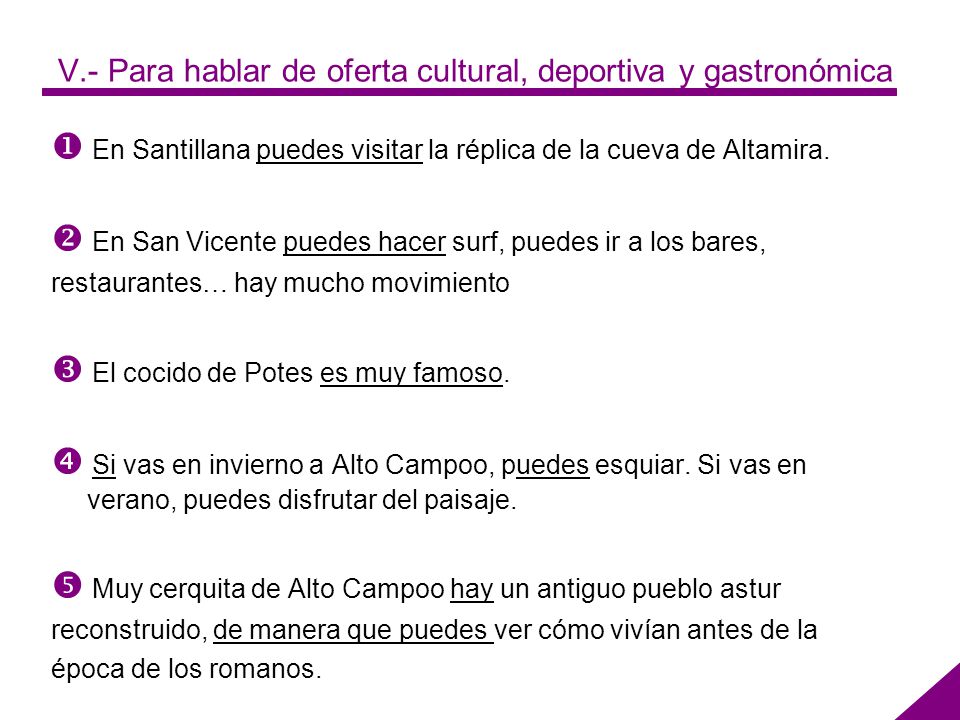 V.- Para hablar de oferta cultural, deportiva y gastronómica
