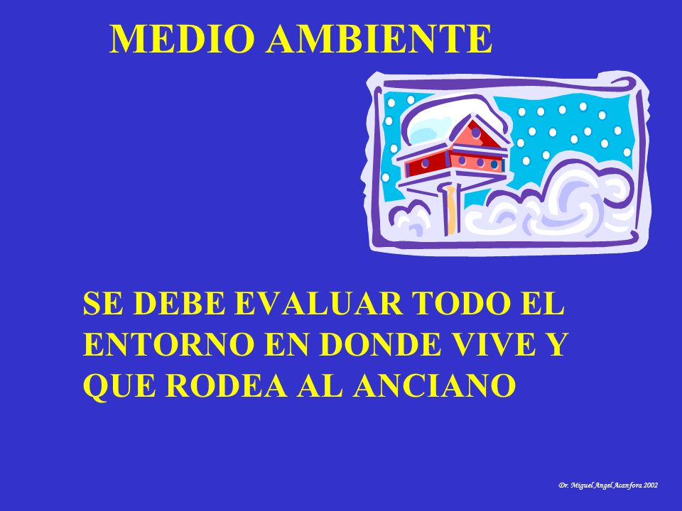 SE DEBE EVALUAR TODO EL ENTORNO EN DONDE VIVE Y QUE RODEA AL ANCIANO