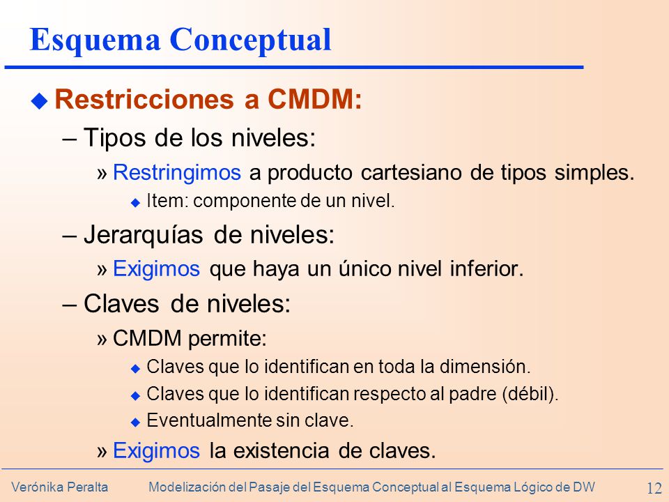 Esquema Conceptual Restricciones a CMDM: Tipos de los niveles: