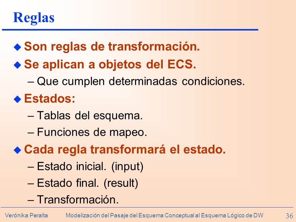 Reglas Son reglas de transformación. Se aplican a objetos del ECS.