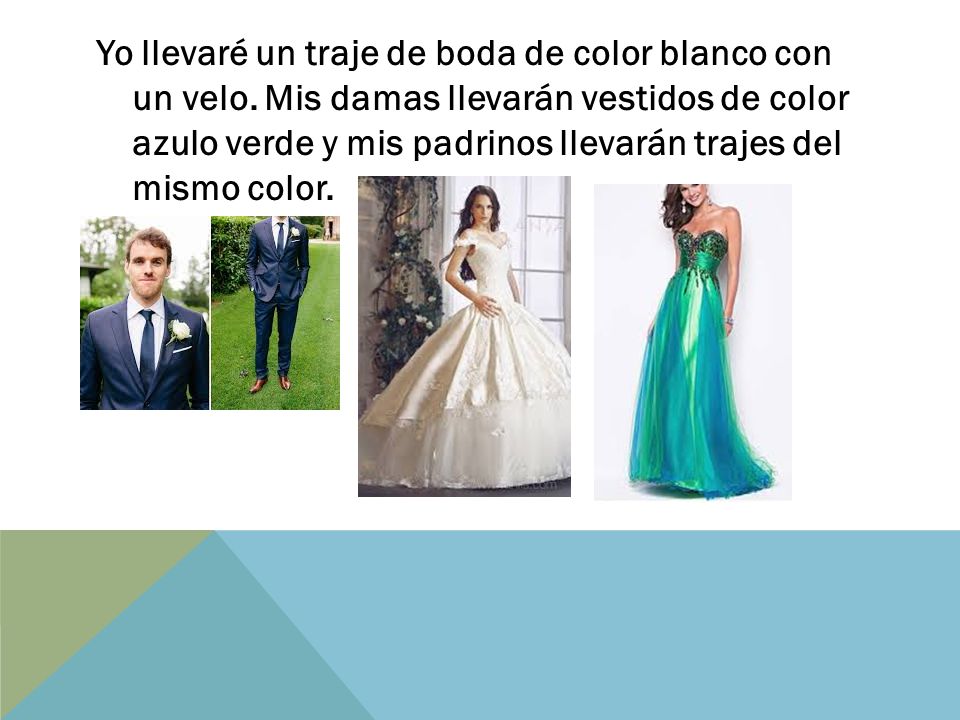 Yo llevaré un traje de boda de color blanco con un velo