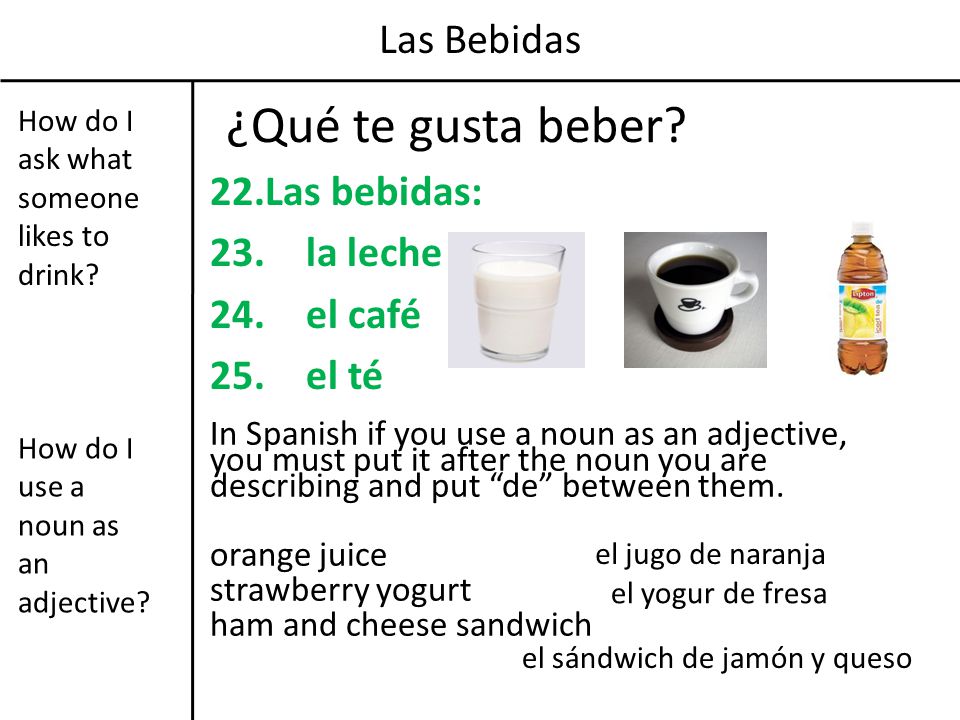 ¿Qué te gusta beber Las Bebidas Las bebidas: la leche el café el té