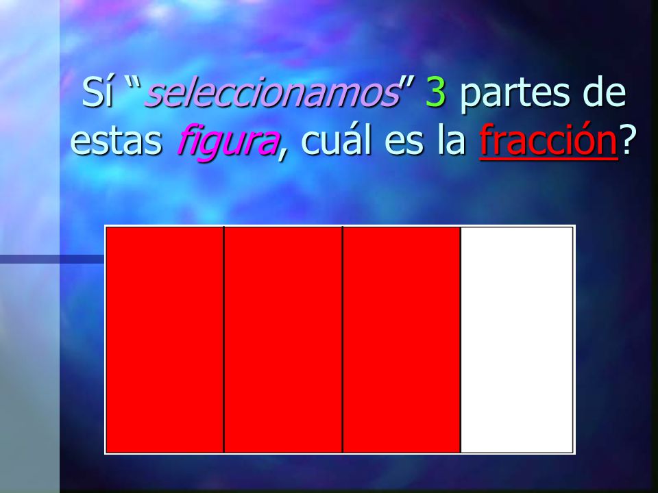 Sí seleccionamos 3 partes de estas figura, cuál es la fracción