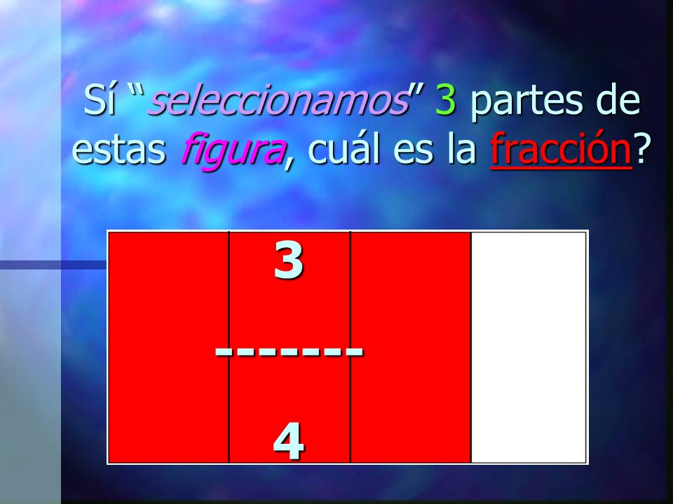 Sí seleccionamos 3 partes de estas figura, cuál es la fracción