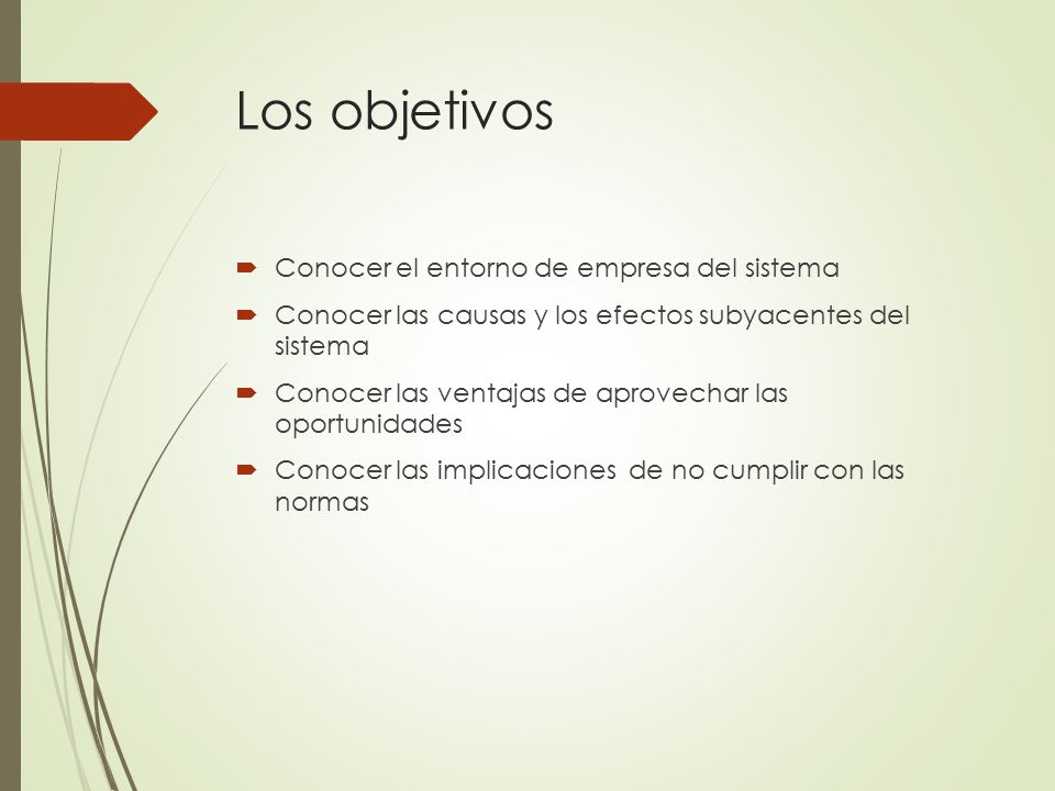Los objetivos Conocer el entorno de empresa del sistema