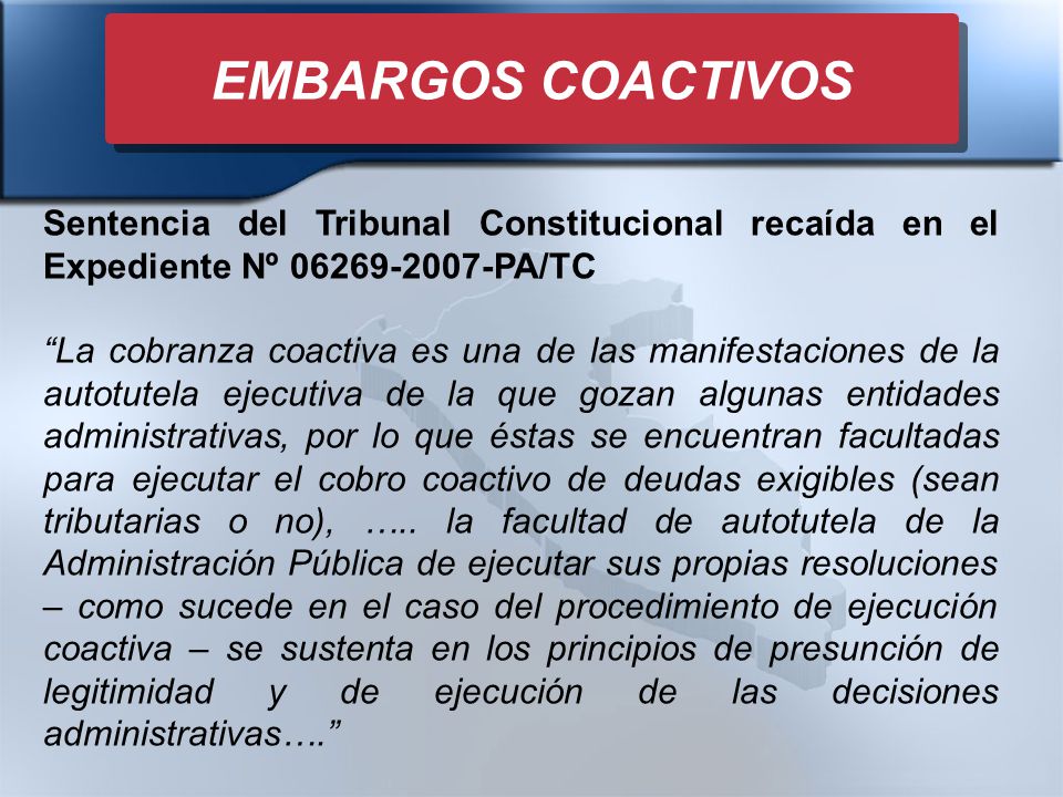 EMBARGOS COACTIVOS Sentencia del Tribunal Constitucional recaída en el Expediente Nº PA/TC.