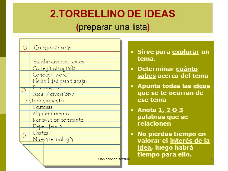 2.TORBELLINO DE IDEAS (preparar una lista)