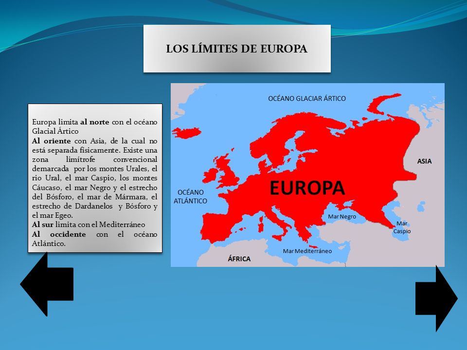 LOS LÍMITES DE EUROPA Europa limita al norte con el océano Glacial Ártico.